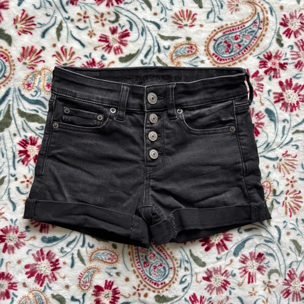 AE Women's “MIDI” Black Denim Shorts